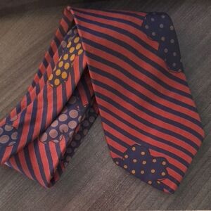 Pierre Balmain Navy and Red Diagonal Stripe Silk Tie